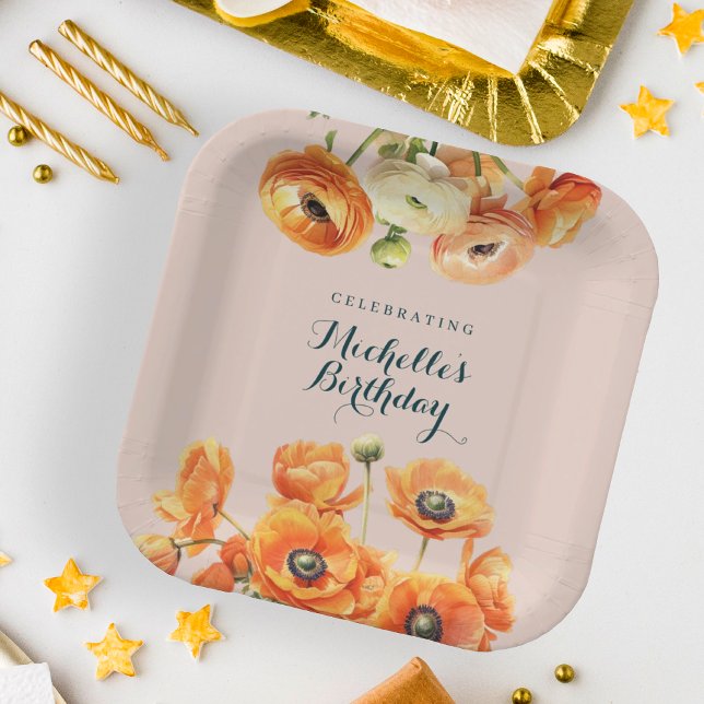 Plato De Papel Fiesta de cumpleaños floral del Naranja Rústico Pi (Subido por el creador)