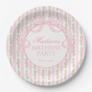 Plato De Papel Fiesta de Cumpleaños Floral Vintage Rosa Elegante