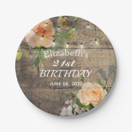 Plato De Papel Fiesta de Cumpleaños Flores Rústicas de Madera Ilu