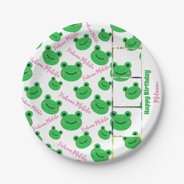 Plato De Papel Fiesta de cumpleaños Fotografía temática de rana / (Anverso)