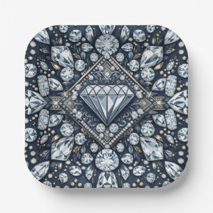 Plato De Papel Fiesta de Cumpleaños Glam Bling Denim & Diamonds