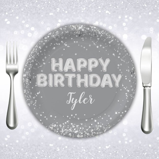 Plato De Papel Fiesta de cumpleaños Gray Silver (Subido por el creador)