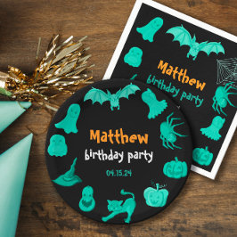 Plato De Papel Fiesta de cumpleaños Green Black Halloween
