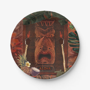 Plato De Papel Fiesta de Cumpleaños Hawaiana Tiki Aloha Vintage