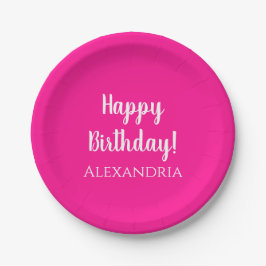 Plato De Papel Fiesta de cumpleaños Hot Pink personalizado