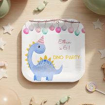 Fiesta de cumpleaños infantil de Dinos en acuarela