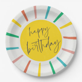 Plato De Papel Fiesta de Cumpleaños Infantil Guión Sol Brillante