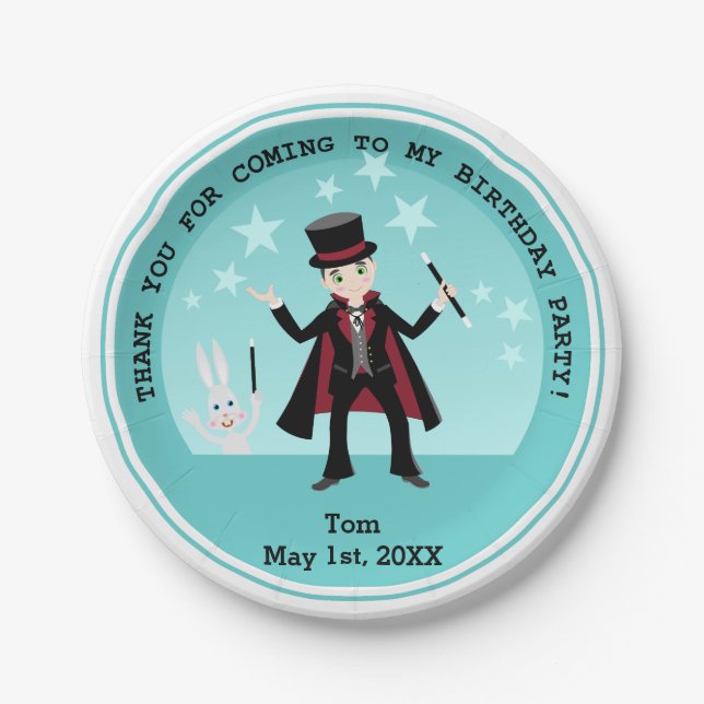 Plato De Papel Fiesta de cumpleaños infantil mago (Anverso)