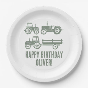 Plato De Papel Fiesta de Cumpleaños Infantil Tractor Moderno