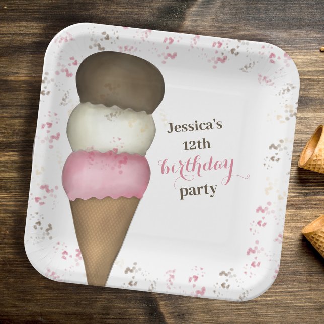Plato De Papel Fiesta de cumpleaños lindo Personalizado de helado (Subido por el creador)