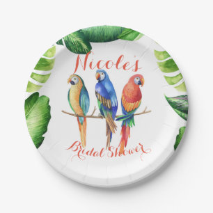 Plato De Papel Fiesta de Cumpleaños Loros Tropicales Pájaros y Ho