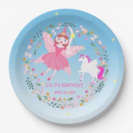 Plato De Papel Fiesta de cumpleaños mágico de unicornio y hadas