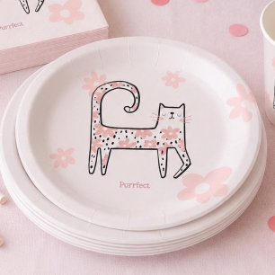 Plato De Papel Fiesta de cumpleaños moderna y caprichosa con gato