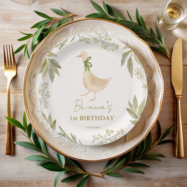 Plato De Papel Fiesta de cumpleaños monogramada de rimas en viver (Goose nursery rhymes birthday party monogrammed paper plates personalized party decor)