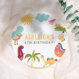 Plato De Papel Fiesta de cumpleaños neutral de género de los dino