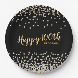 Plato De Papel Fiesta de cumpleaños número 100 de Gold Silver Con