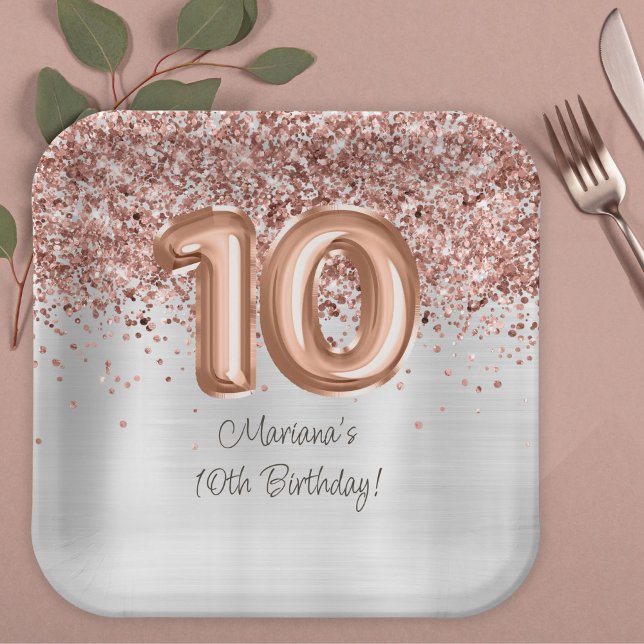 Plato De Papel Fiesta de cumpleaños número 10 de Rose Gold Silver (Subido por el creador)