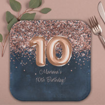 Fiesta de cumpleaños número 10 Rose Gold Navy Blue
