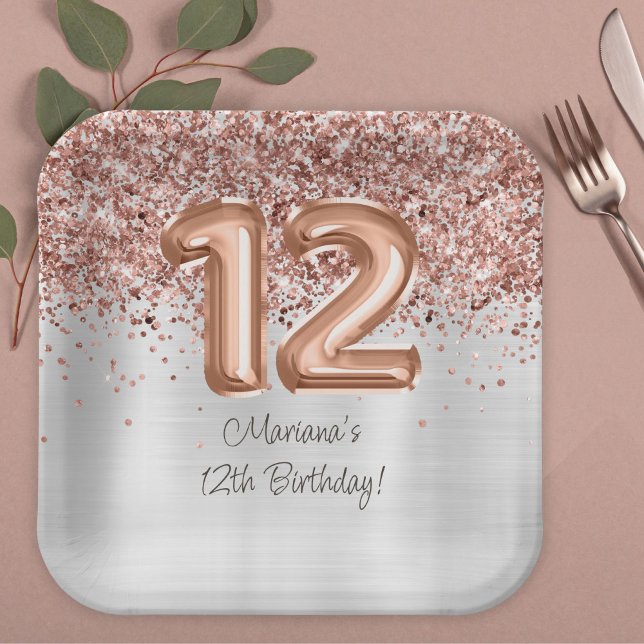 Plato De Papel Fiesta de cumpleaños número 12 de Rose Gold Silver (Subido por el creador)