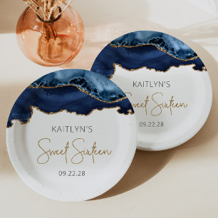 Plato De Papel Fiesta de cumpleaños número 16 Dulce Navy Azul Ága