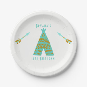 Plato De Papel Fiesta de cumpleaños número 16 dulce tipi turquesa