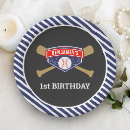 Plato De Papel Fiesta de cumpleaños número 1 de béisbol