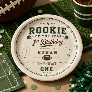 Plato De Papel Fiesta de cumpleaños número 1 de Football Green No