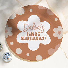Plato De Papel Fiesta de cumpleaños número 1 de Groovy Boho Daisy