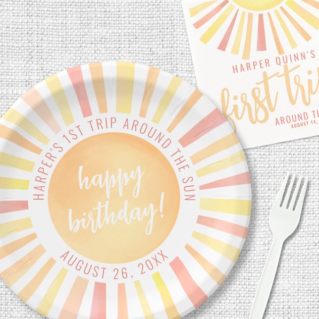 Plato De Papel Fiesta de cumpleaños número 1 de Sun (Sun 1st Birthday Party Paper Plates)