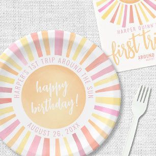 Plato De Papel Fiesta de Cumpleaños número 1 de Sunshine Pink Sun
