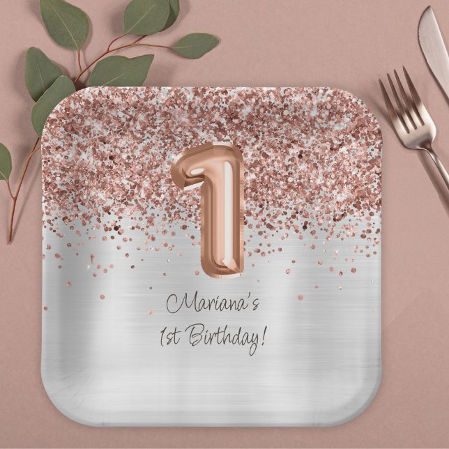 Plato De Papel Fiesta de cumpleaños número 1 Rose Gold Silver (Subido por el creador)