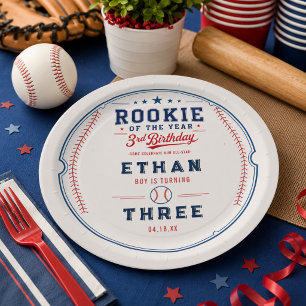 Plato De Papel Fiesta de cumpleaños número 3 de béisbol Novato de