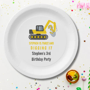 Plato De Papel Fiesta de cumpleaños número 3 de Three & Digging i