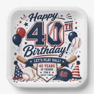 Plato De Papel Fiesta de cumpleaños número 40 de béisbol