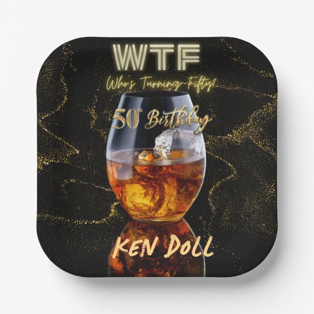 Plato De Papel Fiesta de cumpleaños número 50 hombres de WTF (Anverso)