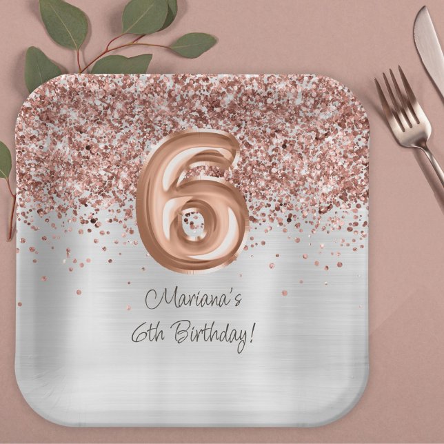 Plato De Papel Fiesta de cumpleaños número 6 de Rose Gold Silver (Subido por el creador)
