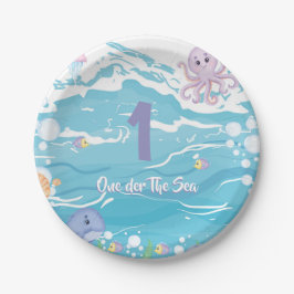 Plato De Papel Fiesta de cumpleaños número uno bajo el mar
