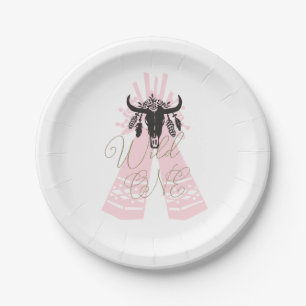 Plato De Papel Fiesta de cumpleaños número uno boho chic rosa y n