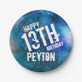 Plato De Papel Fiesta de cumpleaños personalizada Blue Aqua Galax