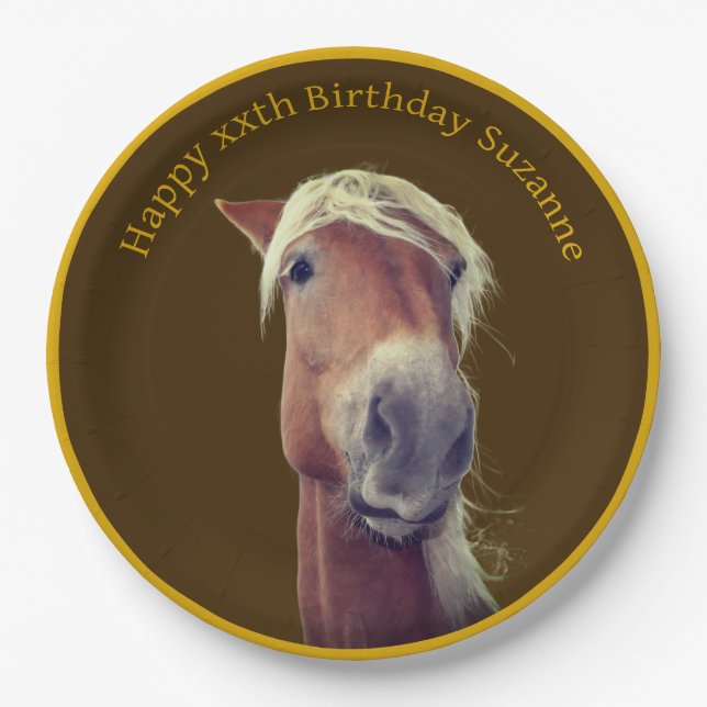 Plato De Papel Fiesta de cumpleaños personalizada Cute Horse Face (Anverso)
