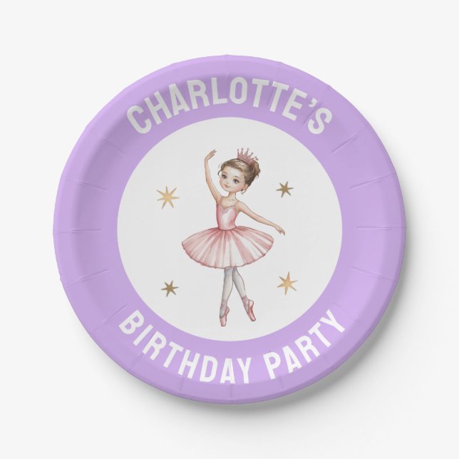 Plato De Papel Fiesta de cumpleaños personalizada de ballet Baila (Anverso)