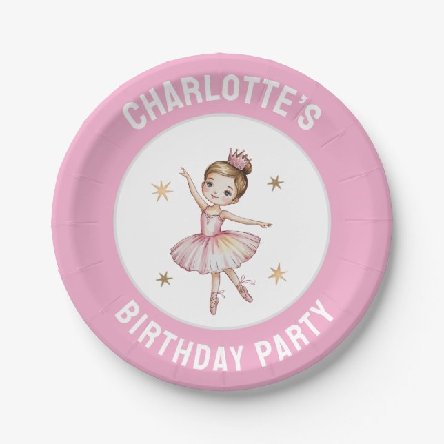 Plato De Papel Fiesta de cumpleaños personalizada de ballet Baila (Anverso)