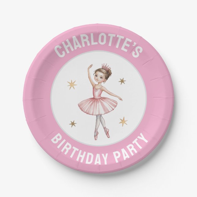 Plato De Papel Fiesta de cumpleaños personalizada de ballet Baila (Anverso)