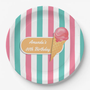 Plato De Papel Fiesta de cumpleaños personalizada de helado