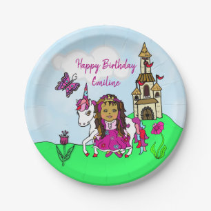 Plato De Papel Fiesta de cumpleaños personalizada de princesa y u