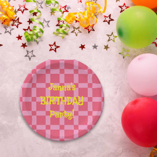 Plato De Papel Fiesta de Cumpleaños Personalizada Patrón de Cuadr