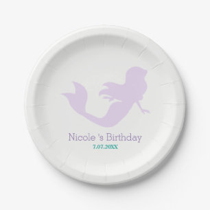 Plato De Papel Fiesta de Cumpleaños Personalizada Purple Mermaid 