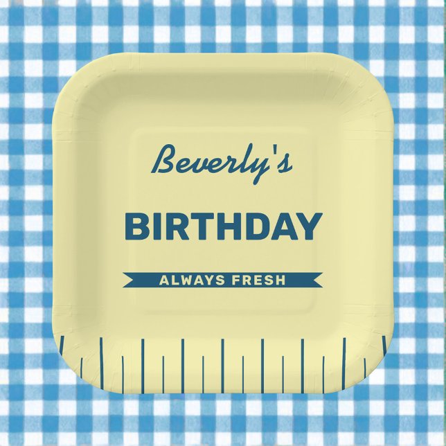 Plato De Papel Fiesta de cumpleaños personalizada Retro Butter St (Fun personalized plates for a butter-theme birthday party!)