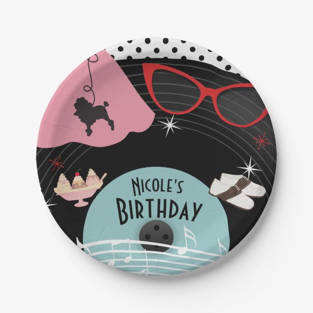 Plato De Papel Fiesta de Cumpleaños Personalizada Tema de Discos  (Anverso)
