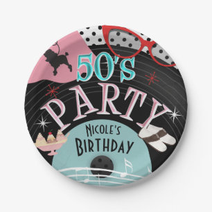 Plato De Papel Fiesta de Cumpleaños Personalizada Tema Discos 50'